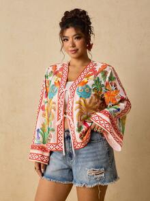 Travachic Plus Size Tropical Print Casual Vacation Shirt - Multicolor - View 10