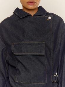 MUSERA Ayemetric Denim Jacke mit Schnallen-Detail, Oversized, Frühling Sommer, Cute Cosy Cottage Core Frühlingstaupunkt - marineblau - Übersicht 5