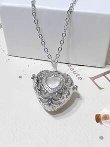 1件装 均码 宠物纪念项链 心形海洋心形设计 金银玫瑰金 猫狗纪念慰问礼物 - 彩色 - 查看 2