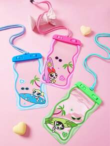 THE POWERPUFF GIRLS X SHEIN 1款卡通图案印花防水触屏透明水上运动手机包，适用于漂流、沙滩、游泳、划船、皮划艇、徒步旅行，可保护手机、相机、现金、护照、文件免受水、沙、雪、灰尘的侵害。图案包括爱心、花朵、泡泡、毛茛花。 - 藍色 - 查看 9