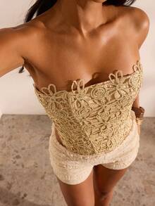 Opulessa Women's Solid Color Woven Bandeau Top, Suitable For Spring/Summer Vacation,Summer Top - Gold - View 4