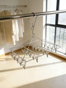 1PC Stainless Steel Drying Rack With 20/50 Clips - A Windproof Hanging Organizer For Socks And Underwear, Space Saving Multi-Function Hooks Suitable For Home And Retail Use, Great For Back To School, Stainless Steel Drying Rack To Dry Socks And Underwear - Silver - View 5