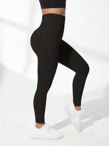 Rhythm Era Quần legging ôm sát màu trơn size lớn cho nữ, tập yoga & chạy bộ - màu đen - Xem 2