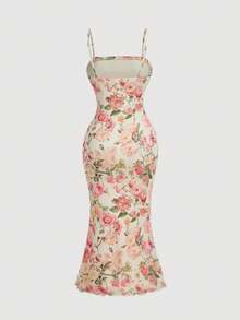 SHEIN MOD Women's Floral Print Dress Spaghetti Straps Mermaid Hem Cottagecore Romantic Tropical Modest Orange Floral Summer Garden Party Tea Party Vacation - Multicolor - View 5