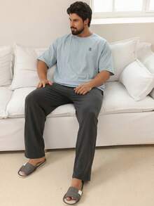 DAZY Men's Letter Print Contrast Color T-Shirt And Loungewear Set, Summer - Multicolor - View 6