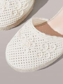 Styleloop Giày nữ, màu be, giày rơm đan bằng dây gai dầu, quai ngang mắt cá chân, sandal đế xuồng, giày bohemian giúp tăng chiều cao cho kỳ nghỉ. - Màu be - Xem 4