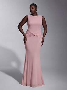 Elitara Plus Size Pink Simple Elegant Dress For Women Twist Backless Formal Evening Wedding Bridesmaid Evening Dinner Spring Maxi Wedding Guest Party - Pink - View 7