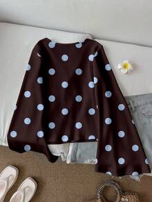 SHEIN LUNE Women's Casual Printed Drawstring Flare Sleeve Top, Suitable For Autumn/Winter,Summer Top - Multicolor - View 2
