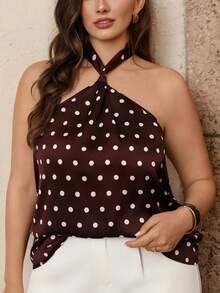 Juhart Fashionable Sexy Deep Coffee Polka Dot Halter Neck Backless Camisole Top For Women - Coffee Brown - View 7
