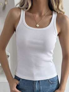 DAZY Women's Solid Color Crew Neck Sleeveless Casual Breathable Summer T-Shirt - White - View 3