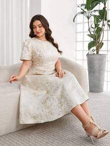 Reflora Plus Size Women's Dresses, Elegant, Romantic, Short Sleeve, Mid-Length, Spring & Summer - Multicolor - View 8