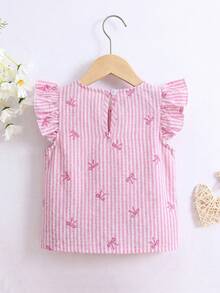 SHEIN Áo sơ mi in họa tiết nơ sọc cho bé gái - Hồng - Xem 2