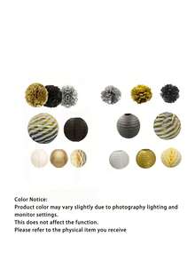 33pcs Black, Gold, Silver And Whit, Paper Flower Ball, Lantern,Party Decorations - multicolor - View 5