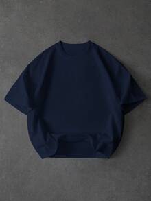 PAVTROS Men's Letter Embroidery Round Neck Short Sleeve T-Shirt, Versatile - Navy Blue - View 2