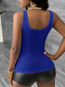 Slaydiva Casual Basic Racerback Sleeveless Deep V-Neck Ribbed Camisole,Summer Top - Royal Blue - View 2