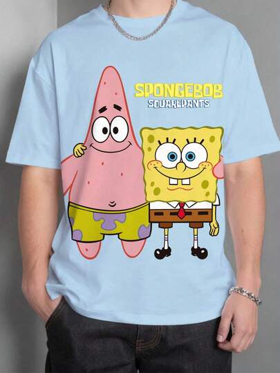 SpongeBob SquarePants | SHEIN 青少年男童圆领短袖休闲T恤，