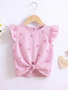 SHEIN Áo sơ mi in họa tiết nơ sọc cho bé gái - Hồng - Xem 1