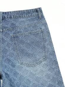 Manfinity EMRG Men's American Street Style Distressed Washed Denim Shorts With Rhinestone Embellishment, Holiday - Light Wash - View 4