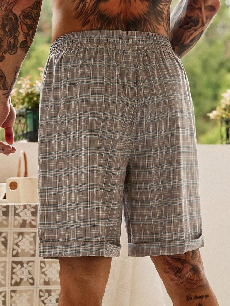 Elastic Waist Plaid Short Men's Loungewear Bottoms
