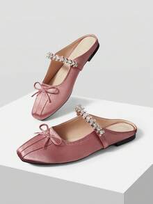 MOTF Bailarinas Mary Jane con punta cuadrada y detalles de strass para zapatos de Navidad y primavera - Polvo profundo - Ver 9