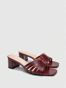 CUCCOO BIZCHIC Ladies Burgundy Crossed High Heel Sandals, Square Toe Comfort High Heel Sandals Commuter Style Sandals - Burgundy - View 6