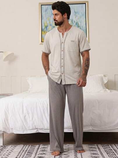DAZY Men's Solid Color T-Shirt And Loungewear Set, Summer