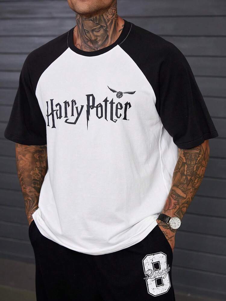 Men's Raglan Sleeve Letter Print Casual T-Shirt Summer