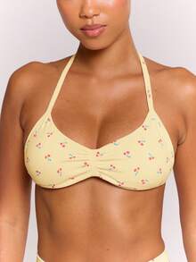 Musera Sport Cherry Print Scrunch Sports Bra Only Active Workout Gym Cute Pilates Fitness Daily - Yellow - View 5