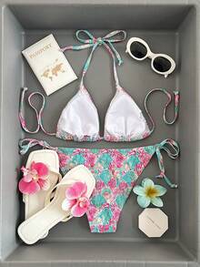 Sweetra Bộ bikini 2 mảnh dành cho nữ, họa tiết vỏ sò thường ngày, thích hợp cho mùa xuân, mùa hè, kỳ nghỉ, bãi biển, tiệc tùng - Nhiều màu - Xem 2