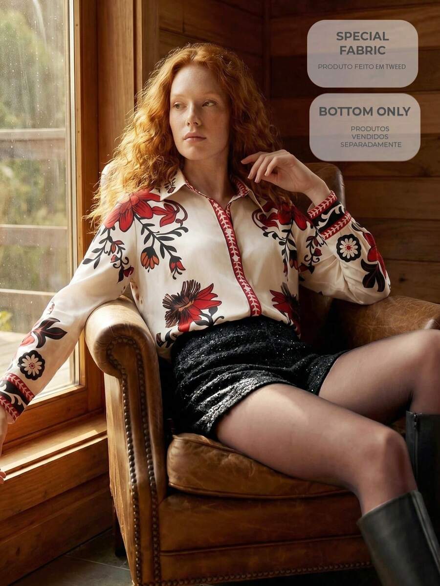 CAJUNI Quần short nữ thời trang, thanh lịch, chất liệu vải tweed ánh kim. - màu đen - Xem 1