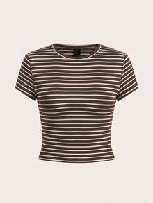 SHEIN Tall CURVE CURVE 新款大尺碼女款高個子休閒百搭短袖T恤，夏季返校高腰上衣，畢業季適用 - 彩色 - 查看 5