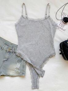 Comfortcana Women's Lace Patchwork Casual Bodysuit, Light Gray - Light Grey - View 5