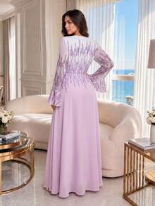 SHEIN Lady CURVE Đầm dài tay xòe thanh lịch cỡ lớn - Màu tím - Xem 2