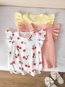 SHEIN Kids Random 6 PC Send 3 PC T-Shirt Classic Round Neck Cap Sleeve Design T-Shirt - Multicolor - View 10
