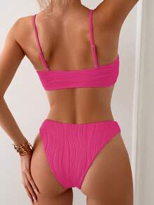 SHEIN Swim Women's Solid Color Swimwear Set For Vacation & Beach - Hot Pink - View 2