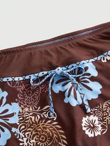 ROMWE Avant Chân váy mini cỡ lớn phối hoa văn cổ điển có quần short bên trong, thích hợp cho kỳ nghỉ biển. - màu nâu - Xem 3
