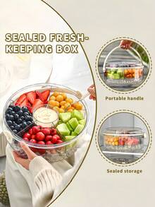 1pc Round Multifunctional Storage Container With Lid Airtight Sealed Compartments Portable Ice Keeping Basket For Camping Outdoor Home Use Christmas Birthday Gift Ideas Must Haves - Clear - View 8