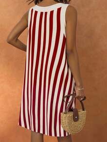 DrmWander Plus Size Casual Striped Fish Print Sleeveless Dress - Multicolor - View 2