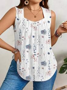 EMERY ROSE Floral Print Plus Size Camisole And Tank Top, Suitable For Summer - Multicolor - View 1