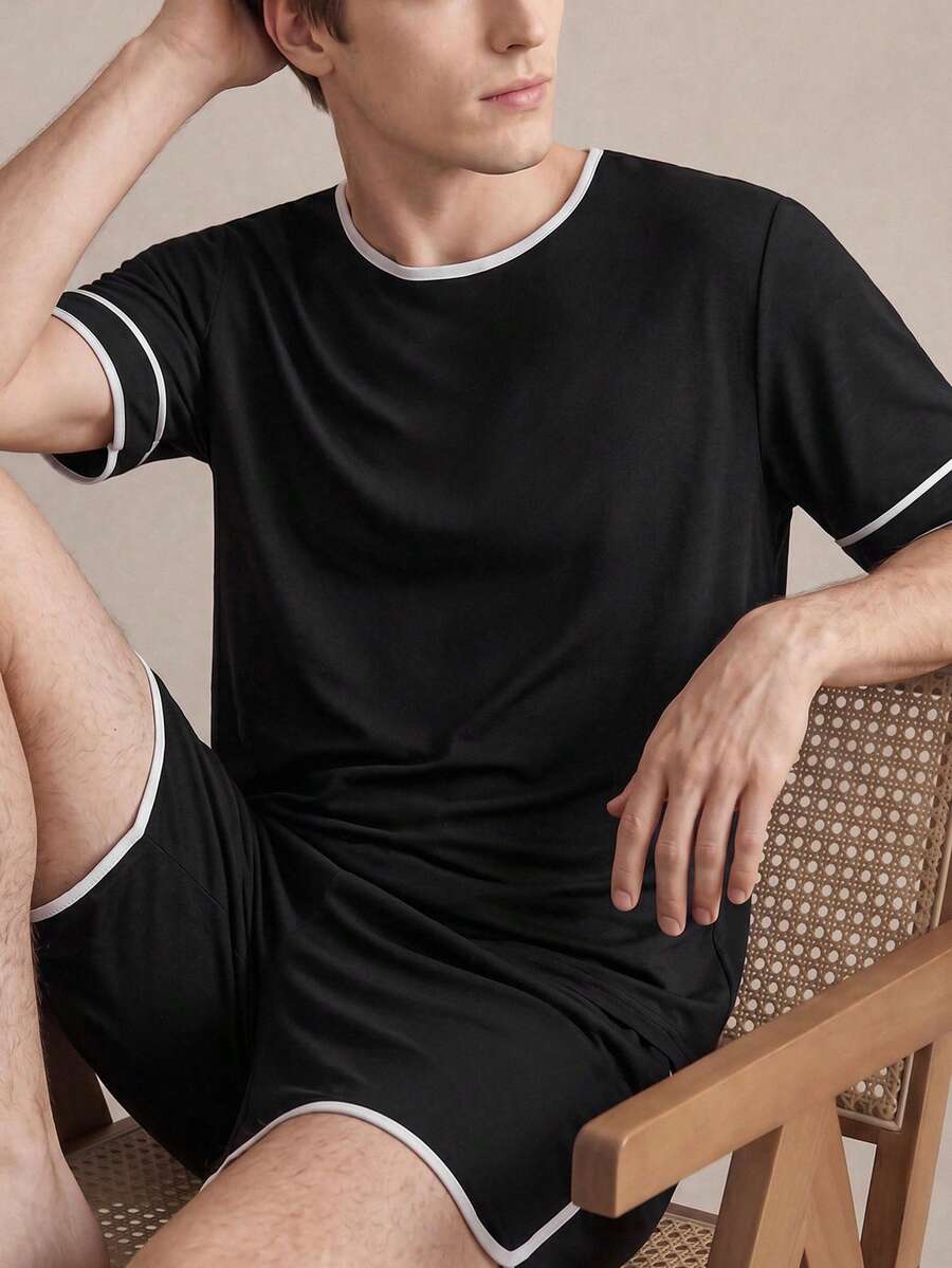 EverLounge Conjunto de ropa de estar en casa casual con contraste de color para hombres - Blanco y Negro - Ver 1