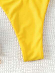 Swim Basics Solid Color Bikini Set For Beach Vacation Vacation Butter Yellow Summer Casual - Pale Yellow - View 4