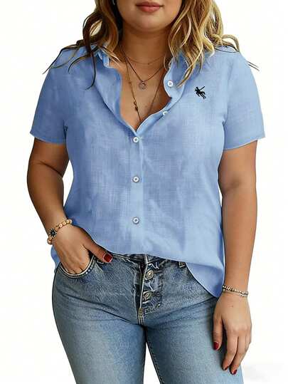 EMERY ROSE Large-Sized Woven Embroidered Casual Summer Shirt For Vacation