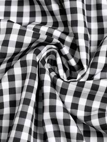 Brilight Women's Black And White Checkered Plaid Summer Casual Picnic Vintage Round Neck Loose Fit Blouse,Large Size Shirt,Beachwear Music Festival Vacation - Black - View 8