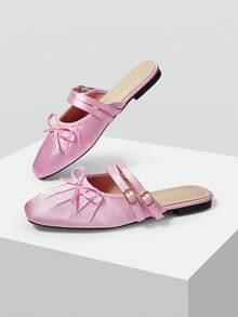 MOTF PREMIUM FASHIONABLE VINTAGE COMFORTABLE CASUAL BOW DECOR FLATS FOR CHRISTMAS SPRING SHOES - Baby Pink - View 9