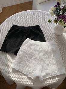 Franclia Spring/Summer New High-End Pure White Elastic Waist Elegant Sophisticated Sexy Women's Shorts, Women's Spring/Summer Shorts, Women's Vacation Bottoms, Spring Clothing, Summer Outfit, Vacation, Outing, Y2K, Spring, Summer, Back To School, Casual, Beach, Business, Versatile, Women's White Shorts, Sexy, Beach Vacation - White - View 2