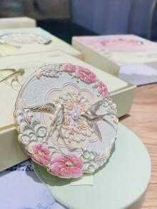 1/2 Pcs Chinese Style Round Makeup Mirror, Enamel Craft Vanity Mirror With Floral And Bird Pattern, Portable Cosmetic Mirror With Protective Sleeve For Home Decor Gift - Multicolor - View 6