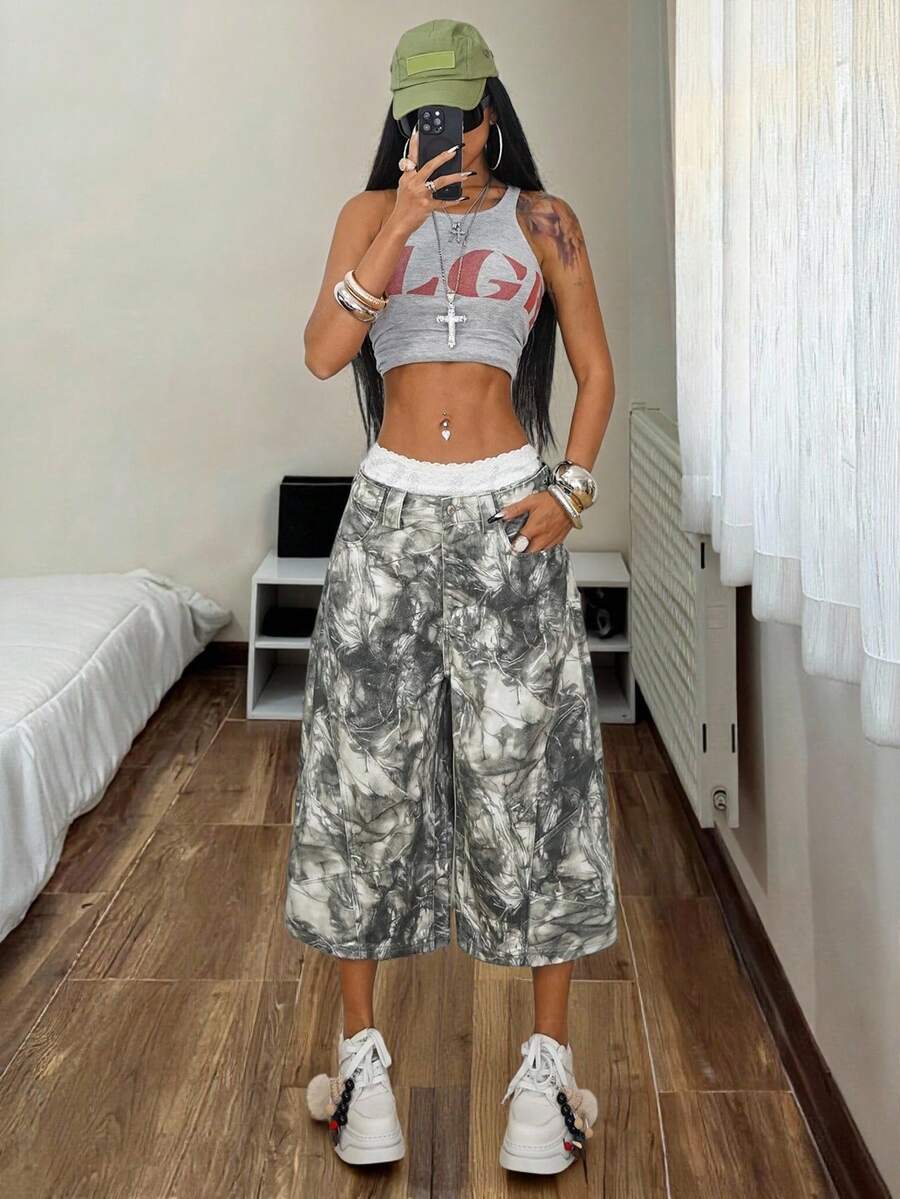SHEIN Quần jeans ống rộng phong cách retro thường ngày dành cho nữ - Nhiều màu - Xem 1
