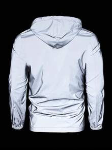 Manfinity Roughcore Loose Fit Men's Long Sleeve Slogan Graphic Reflective Windbreaker Jacket, Fall - Grey - View 2