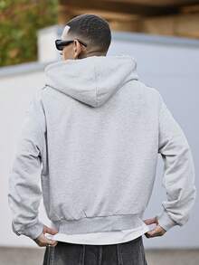 Devon Thys Men's Streetwear, Retro, Ins Style Hoodie, Knitted Hooded Cardigan, Sweatshirt, Plush Leopard Print Fabric, Luxury Quality, Brand Logo, Personalized, Streetwear, Casual, Fashion, Outdoor, Back To School, Holiday Gift, Boyfriend Gift, Husband Gift - Grey - View 2