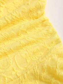 Sweetra Women's Yellow Romantic Halter Neck Ruched Waist Fitted Mini Dress With Double Layered Hem, Spring/Summer - Yellow - View 4